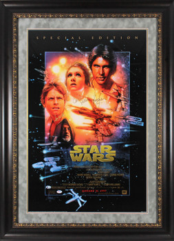 Star Wars (3) Ford, Fisher & Hamill Signed & Framed 24x36 1997 Movie Poster BAS