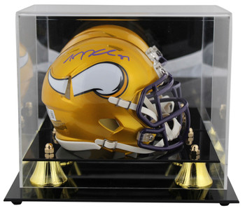 Vikings T.J. Hockenson Signed Flash Speed Mini Helmet W/ Case BAS Witnessed