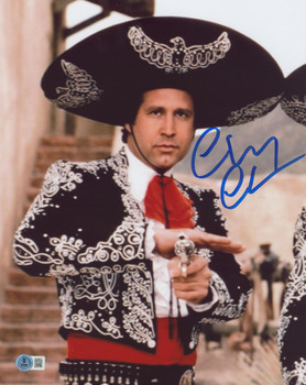 Chevy Chase Three Amigos! Signed 11x14 Close Up Gun Drawn Photo BAS Witnessed