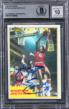 76ers Julius "Dr. J." Erving Signed 1981 Topps #E104 Card Auto 10! BAS Slabbed