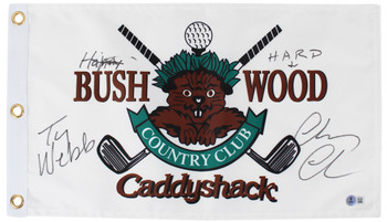 Chevy Chase Caddyshack "2x Insc" Signed Bushwood Country Club Flag BAS #1W311287