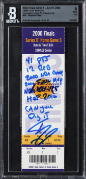 Shaquille O'Neal 8x Insc Signed 2000 NBA Finals Game 6 Ticket Auto 10 BAS Slab 3