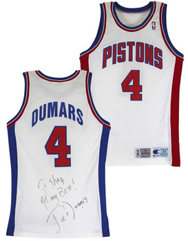 Pistons Joe Dumars Signed 1993-94 Game Issued / Worn White Jersey BAS #AA03173