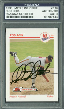 Giants Rod Beck Authentic Signed Card 1991 Impel/Line Drive RC #378 PSA Slabbed