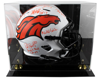 Broncos (5) Elway, Sharpe +3 Signed Lunar F/S Speed Rep Helmet W/ Case BAS Wit