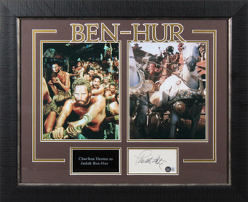 Charlton Heston Ben-Hur Signed 3x5 Index Card Framed Display BAS #BL98283
