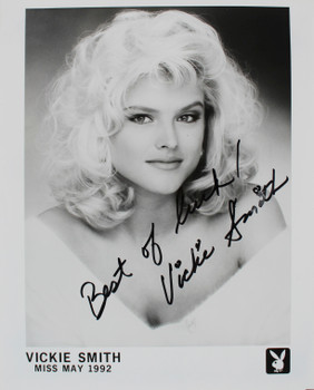 Anna Nicole Smith Playboy Best Of Luck Signed 8x10 B&W Promo Photo BAS #AD64125