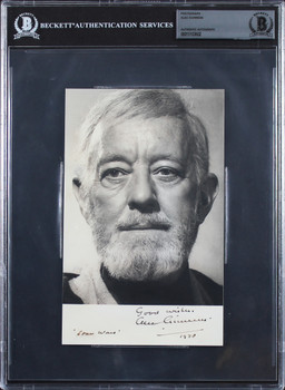 Alec Guinness "Star Wars, Good Wishes 1978" Signed B&W 5x8 Photo BAS Slabbed
