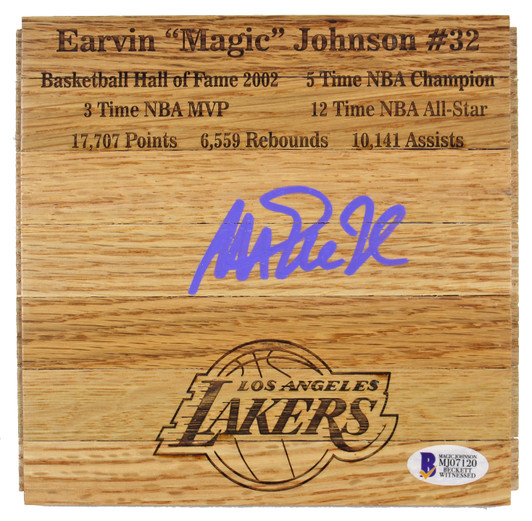 Press Pass Collectibles Magic Johnson Signed Black Pro Style Jersey Numbers Gold Trim BAS Witness