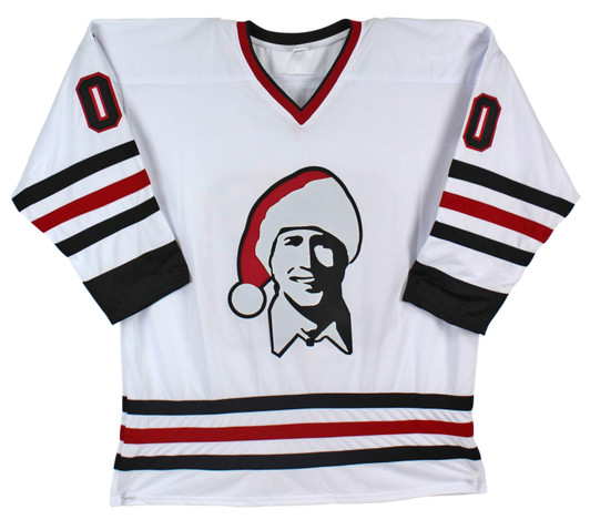 Autographed/Signed Chevy Chase Clark Griswold Christmas Vacation Movie  Chicago Red Hockey Jersey Beckett BAS COA - Hall of Fame Sports Memorabilia