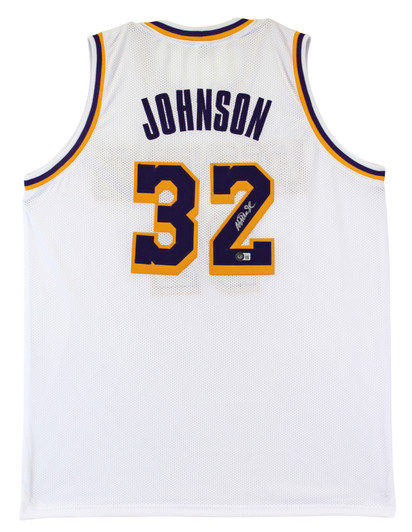 Magic Johnson Signed Black Pro Style Jersey Black Numbers Gold Trim BAS  Witness