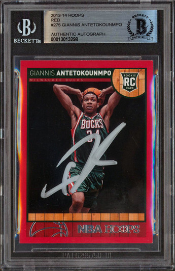 Giannis Antetokounmpo Autographed 2013 Panini Hoops Rookie Card #275  Milwaukee Bucks PSA 8 Auto Grade Gem Mint 10 PSA/DNA #61196763