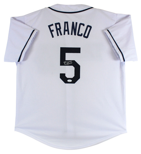 Press Pass Collectibles Rays Wander Franco Authentic Signed White Nike Jersey JSA Signature Debut