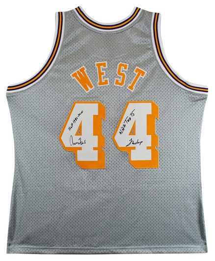 Tristar Jerry West Autographed Los Angeles Lakers M&N Swingman Jersey Inscribed The Logo