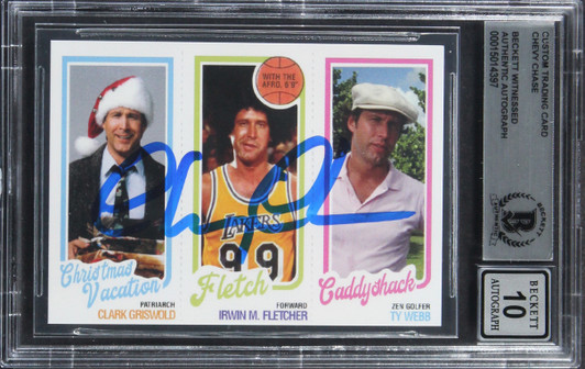 Press Pass Collectibles Chevy Chase & Randy Quaid Signed Fanatics Blackhawks White Jersey BAS Witnessed