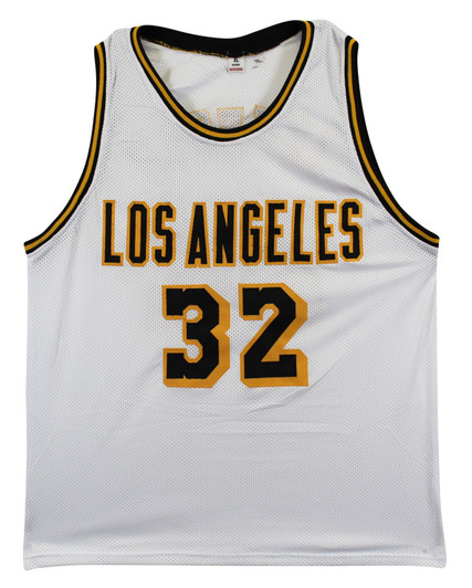 Press Pass Collectibles Magic Johnson Signed Black Pro Style Jersey Black Numbers Gold Trim BAS Witness