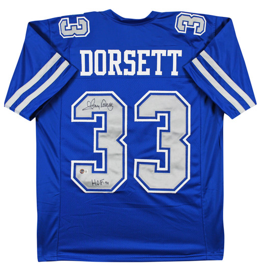 Tony Dorsett Signed Dallas Cowboys Royal Blue Jersey (Beckett COA) 4×P –