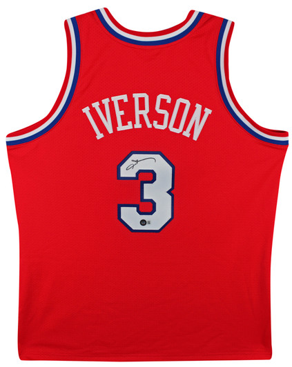 Press Pass Collectibles 76ers Allen Iverson 2x Insc Signed Gold M&N 75th Anniversary Jersey BAS Wit