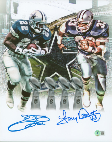 Cowboys Roger Staubach & Tony Dorsett Signed 11x14 Collage Edit Photo BAS  Wit