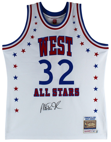 Press Pass Collectibles Lakers Magic Johnson Signed Red M&N 1988 All-Star Authentic Jersey BAS Witnessed