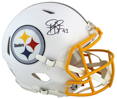 Steelers Troy Polamalu HOF 20 Signed F/S Speed Proline Helmet w/ Yellow Sig  BAS