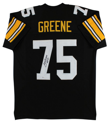 Joe Greene Autographed HOF 87 and Framed Black Pittsburgh Jersey Beckett COA