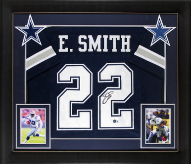 Emmitt Smith Autographedand Framed Blue Dallas Cowboys Jersey Auto Beckett  Cert