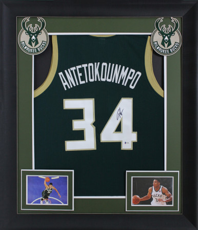 Press Pass Collectibles Giannis Antetokounmpo Authentic Signed Black Pro Style Jersey w/Black #s BAS Wit