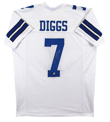 Press Pass Collectibles Trevon Diggs Authentic Signed Thanksgiving Navy Blue Pro Style Jersey JSA Wit