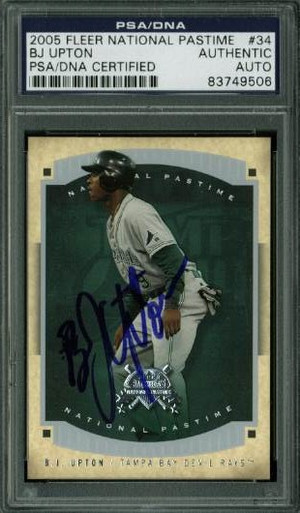 Rays B.J. Upton Authentic Signed Card 2003 Topps Rookie #665 PSA/DNA Slabbed