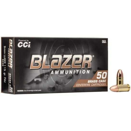 BLAZER CCI Blazer Brass Handgun 9mmLuger 115gr Full Metal Jacket 50 Per Box/20 Case - 5200 BLAZER-5200