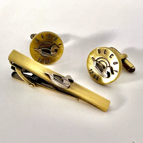 DIXIE DECOY SHOTGUN SHELL CUFFLINK AND TIE CLASP SET DIXDEC-SHTGNCFFLNK