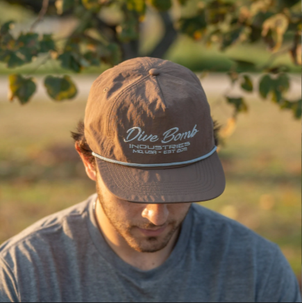 DIVE BOMB INDUSTRIES SCRIPT TEXT PARACHUTE ROPE HAT SCRIPT TEXT PARACHUTE ROPE HAT