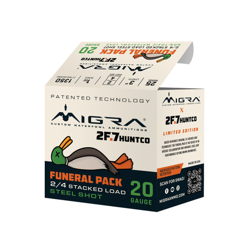 Migra 2F.7 Funeral Pack 20 Gauge 3" #2/#4 Stacked Steel Shot, 1oz, 25rds (M-20S-2F.7)