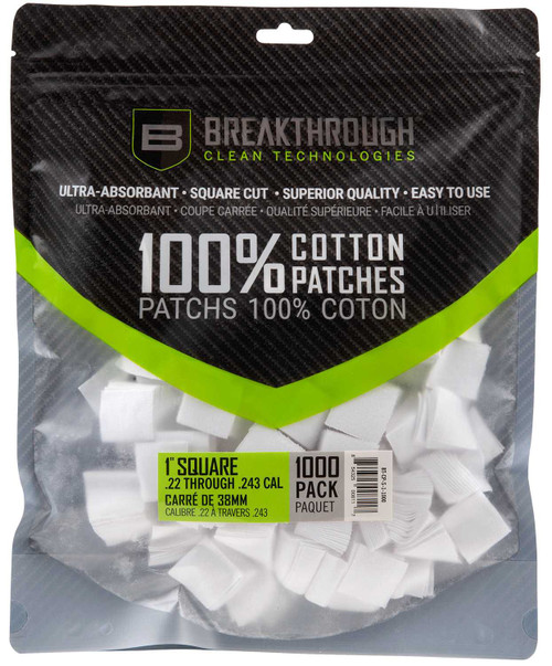 BREAKTHROUGH Breakthrough Clean Square Patches 243/270 Cal 1" 1000 pieces - BTCPS11000 BRKTHR-BT-CP-S-1-1000