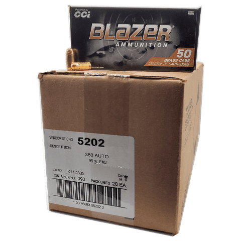 CCI Blazer Brass Handgun 380ACP 95gr Full Metal Jacket 1000 Round Case - 5202