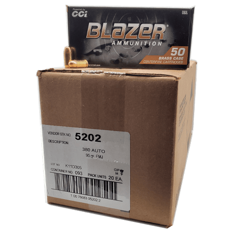 CCI CCI Blazer Brass Handgun 380ACP 95gr Full Metal Jacket 1000 Round Case - 5202 CCI-5202CASE