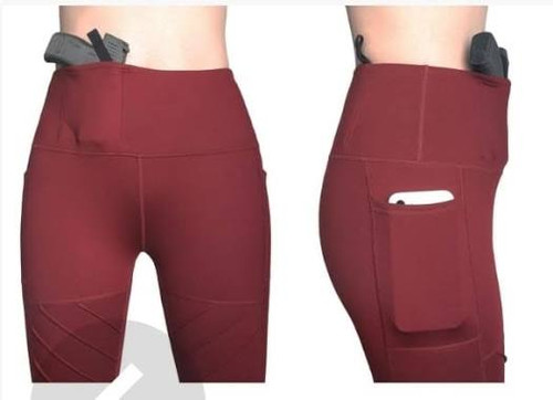 Tactica Fashion/Alien Gear Holsters Women’s Athletic Style Concealed Carry Leggings in Maroon, Size Small.