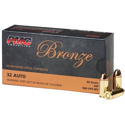 HORNADY PMC Bronze 32ACP 60gr Jacketed Hollow Point 50 Per Box/20 Case - 32B PMC-32B