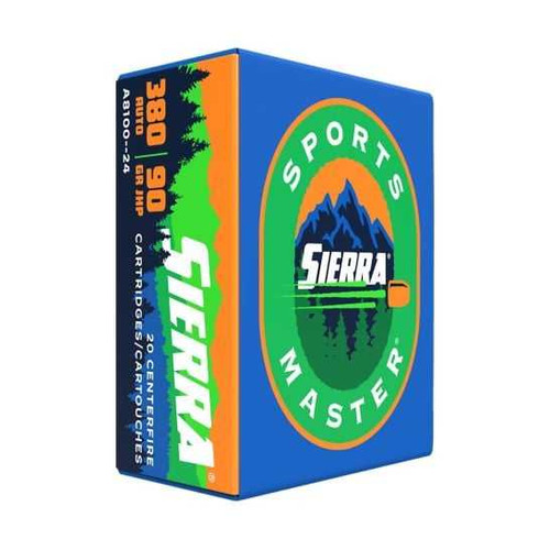 SIERRA Sierra Sports Master Handgun Ammunition .380 Auto 90 gr JHP 990 fps 20/ct SIERRA-810024