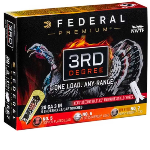 FEDERAL FEDERAL 3RD DEGREE TURKEY HUNTING 20GA 3IN 1 1/2OZ 5,6,7SHOT 5RDS FEDRL-PTDX258 567