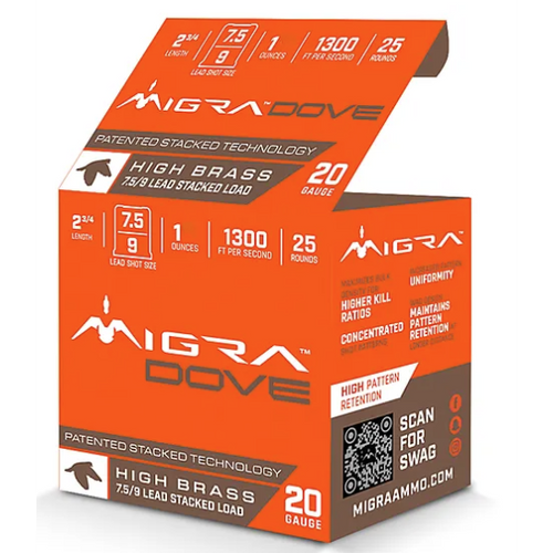Migra Field Lite 20ga 2.75in 7.5/9# 1OZ LEAD 25RDS