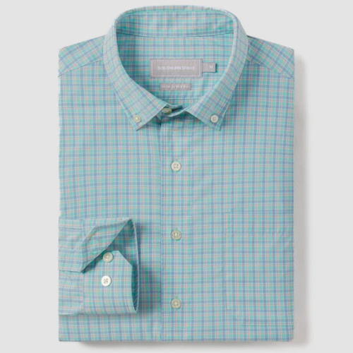 SOUTHERN SHIRT COMPANY INLET BEACH PLAID LONG SLEEVE SHIRT SEAFOAM EXTRA EXTRA LARGE