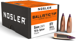 Nosler Ballistic Tip, Nos 39532 Blstc Var  6mm 70 Sptzr   100