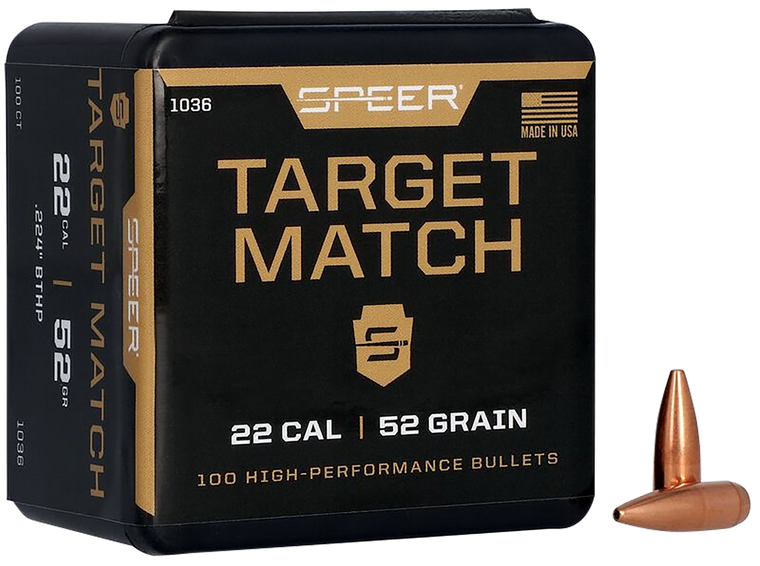 Speer Ammo Rifle Plinking, Speer 1036      Bull .224  52 Hpbtmatch      100/5