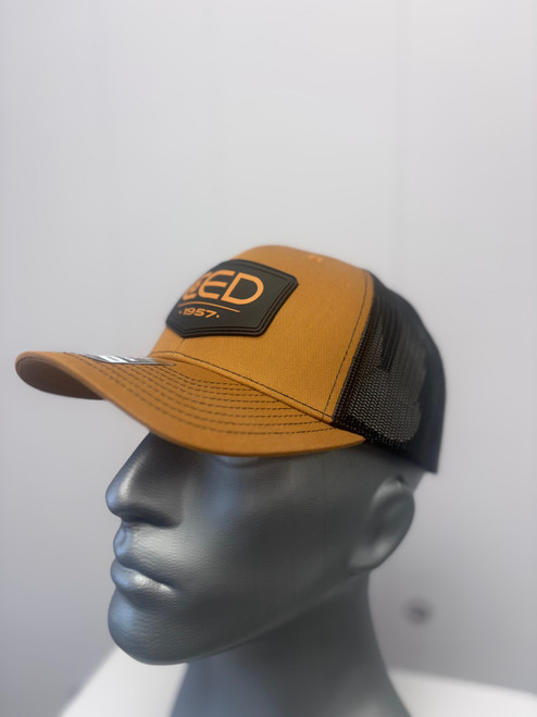 CED Richardson 112 Caramel/Black Custom Shield Rubber Patch Trucker