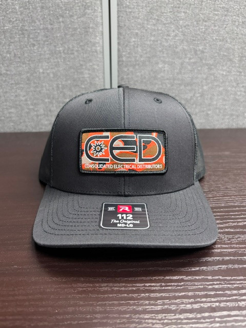 CED Richardson 112 Solid Black Blaze Camo Patch Trucker