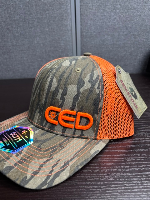 CED Left Panel Bottomland/Neon Orange Mesh Modern Trucker Hat