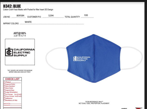 Custom CA Electric Supply Mask with Filter Pocket