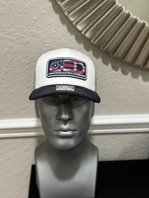 CED Richardson 112  White/Aluminum/Navy Rubber Flag Patch Trucker